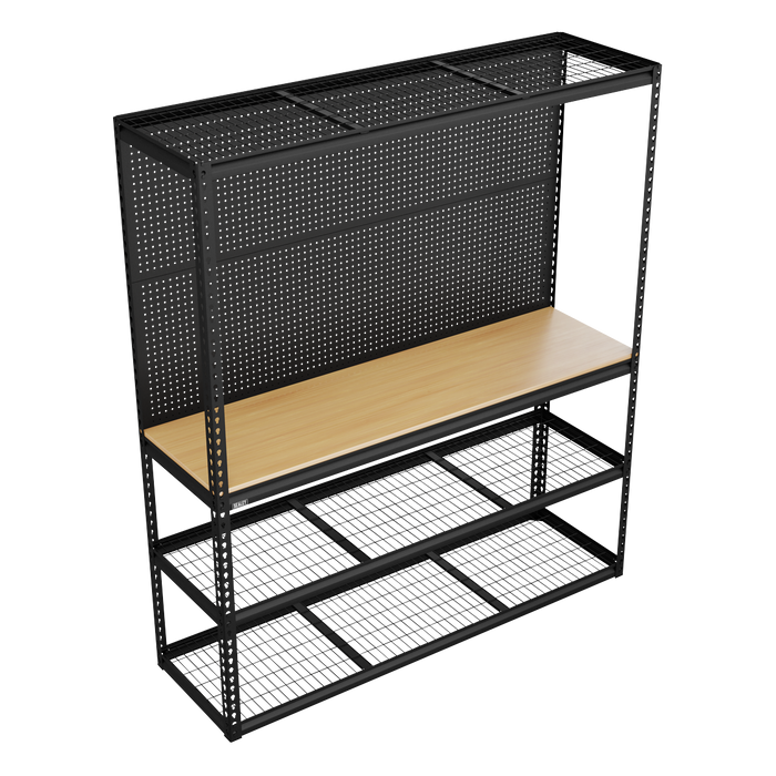 Heavy-Duty Modular Workbench with Racking & Pegboard 300kg Capacity Per Level | APMWB1