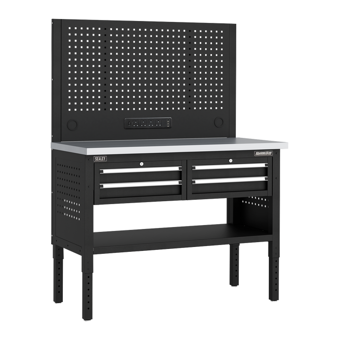 Superline PRO® Modular Workbench with 4 Drawers Stainless Steel Worktop 1265mm | APMWB50COMBO2SS