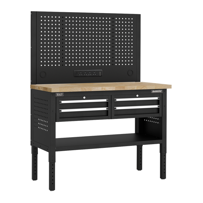 Superline PRO® Modular Workbench with 4 Drawers Wooden Worktop 1265mm | APMWB50COMBO2W