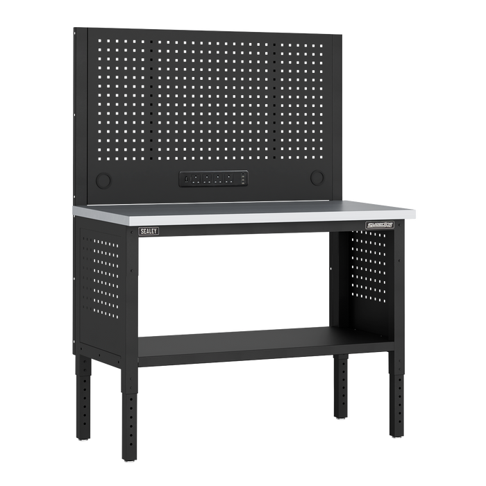 Superline PRO® Modular Workbench with Pegboard Back Panel Stainless Steel Worktop 1265mm | APMWB50COMBOSS
