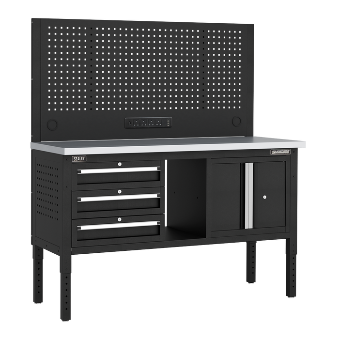 Superline PRO® Modular Workbench with 3 Drawers & Cupboard Stainless Steel Worktop 1525mm | APMWB60COMBO2SS