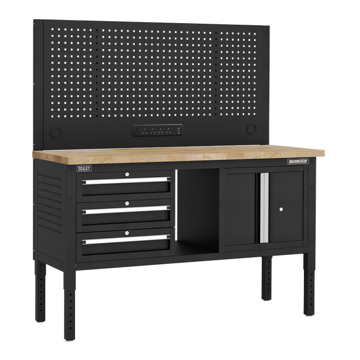 Superline PRO® Modular Workbench with 3 Drawers & Cupboard Wooden Worktop 1525mm | APMWB60COMBO2W