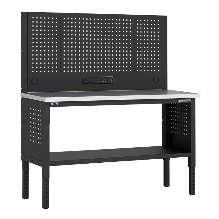 Superline PRO® Modular Workbench with Pegboard Back Panel Stainless Steel Worktop 1525mm | APMWB60COMBOSS