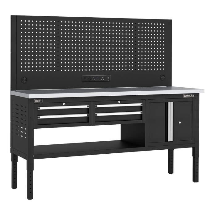 Superline PRO® Modular Workbench with 4 Drawers & Cupboard Stainless Steel Worktop 1830mm | APMWB72COMBO1SS
