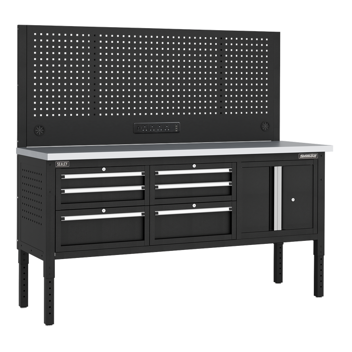 Superline PRO® Modular Workbench with 6 Drawers & Cupboard Stainless Steel Worktop 1830mm | APMWB72COMBO2SS