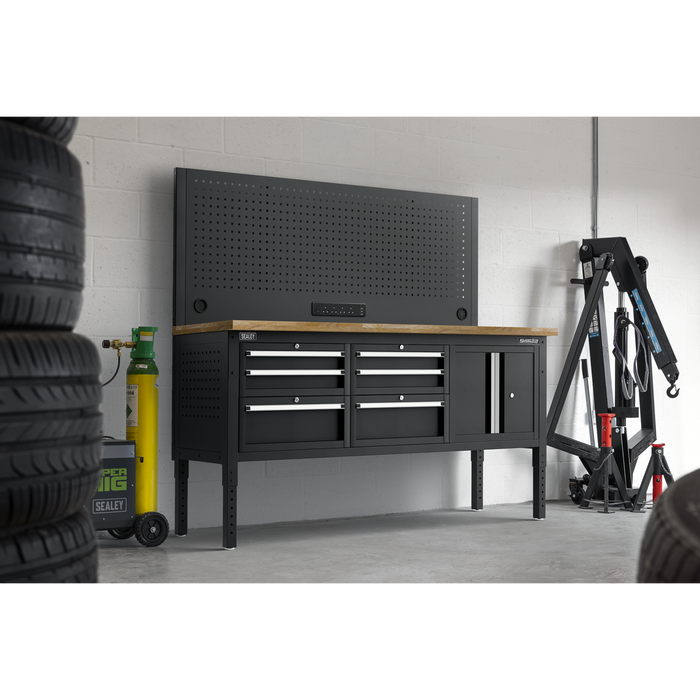 Superline PRO® Modular Workbench with 6 Drawers & Cupboard Wooden Worktop 1830mm | APMWB72COMBO2W