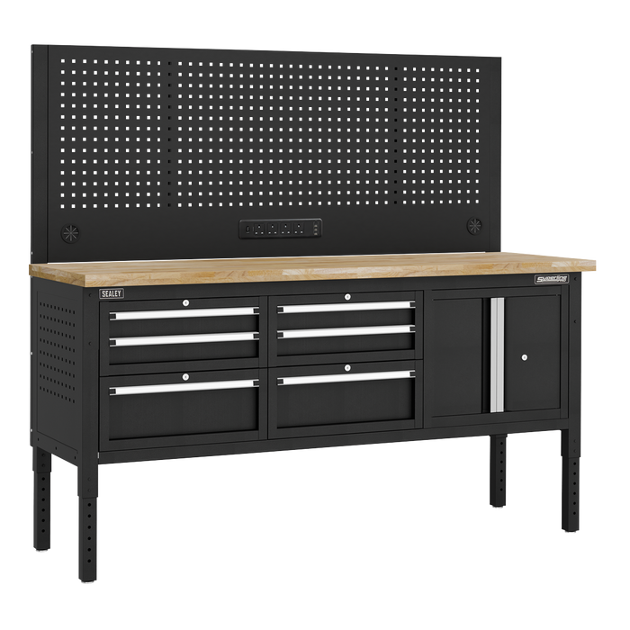 Superline PRO® Modular Workbench with 6 Drawers & Cupboard Wooden Worktop 1830mm | APMWB72COMBO2W