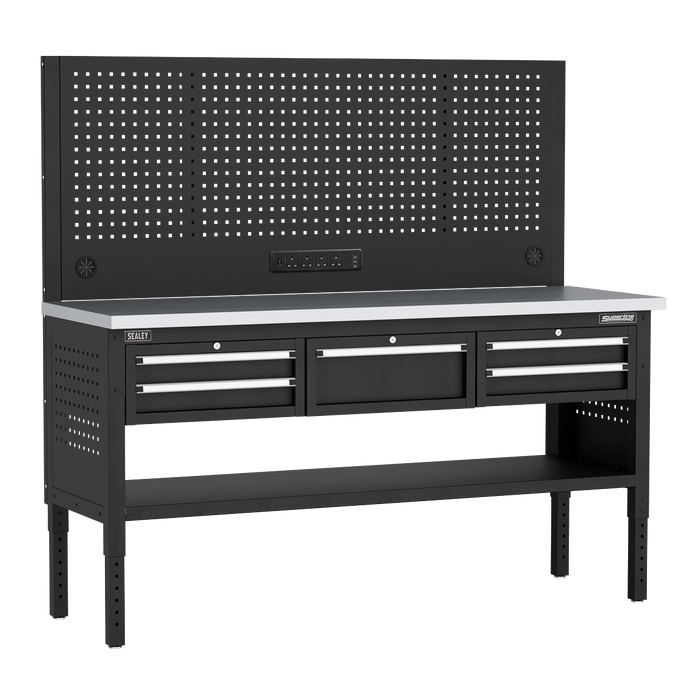 Superline PRO® Modular Workbench with 5 Drawers Stainless Steel Worktop 1830mm | APMWB72COMBO3SS
