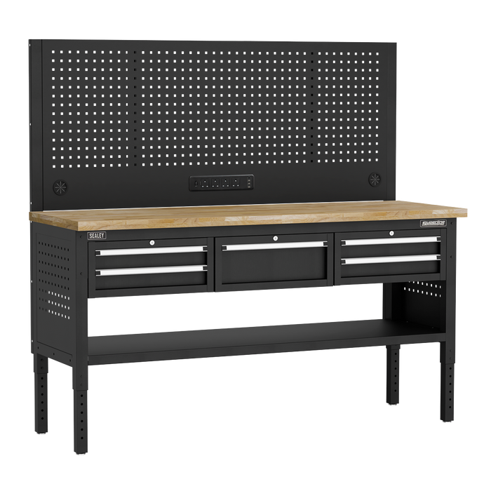Superline PRO® Modular Adjustable-Height Workbench with 5 Drawers & Wooden Worktop 1830mm | APMWB72COMBO3W