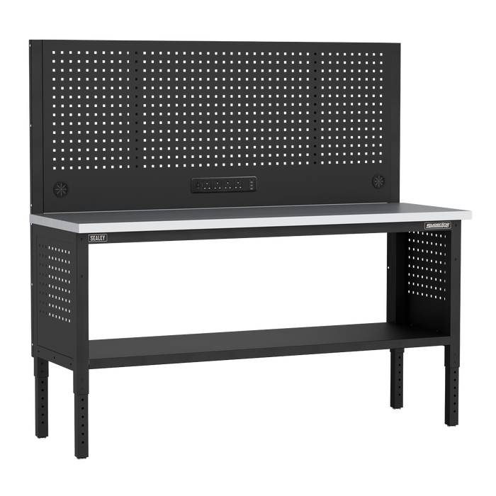 Superline PRO® Modular Workbench with Pegboard Back Panel Stainless Steel Worktop 1830mm | APMWB72COMBOSS