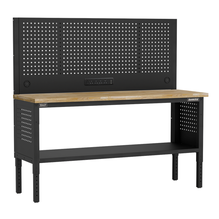 Superline PRO® Modular Adjustable-Height Workbench with Pegboard Back Panel & Wooden Worktop 1830mm | APMWB72COMBOW