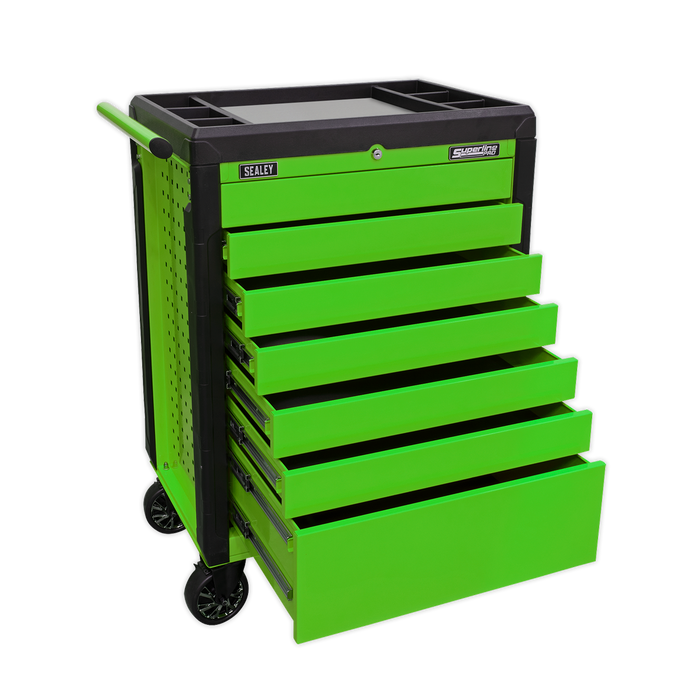 Superline PRO® Push-To-Open Rollcab 7 Drawer - Green | APPD7G