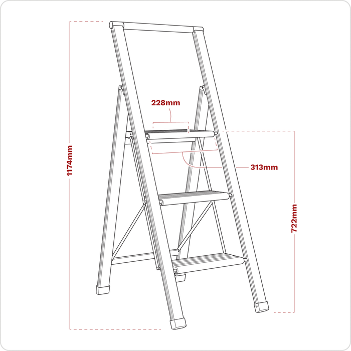 Aluminium Professional Fold-Flat Step Ladder 3-Step 150kg Capacity - EN 14183 | APSL3