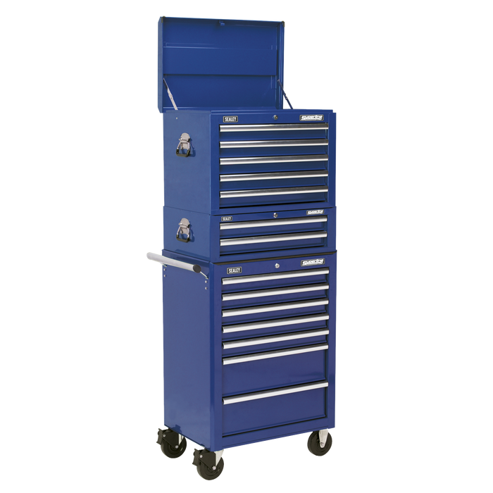 Superline PRO® Topchest, Mid-Box Tool Chest & Rollcab Combination 14 Drawer - Blue | APSTACKTC