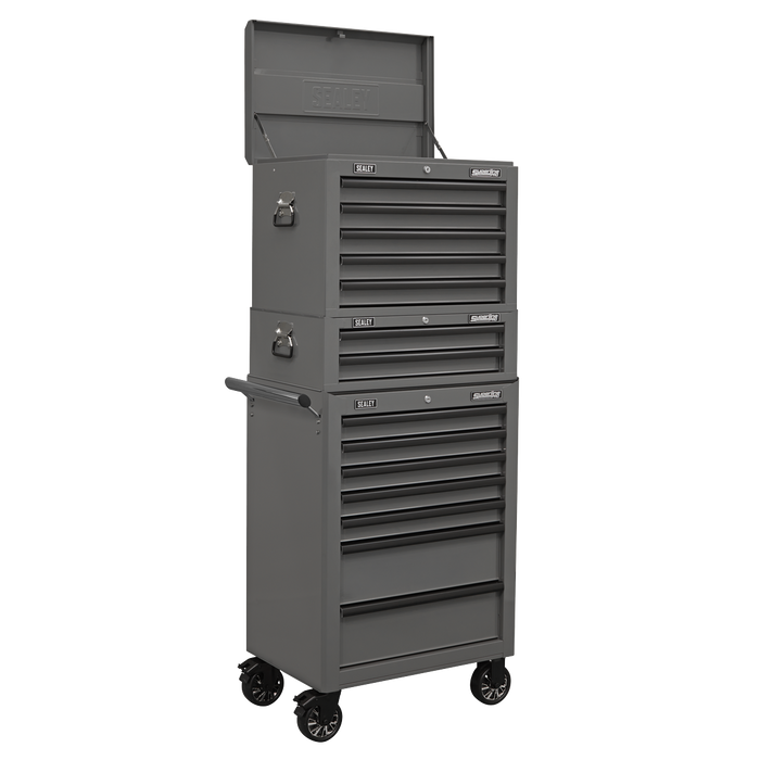 Superline PRO® Topchest, Mid-Box Tool Chest & Rollcab Combination 14 Drawer - Grey | APSTACKTGR