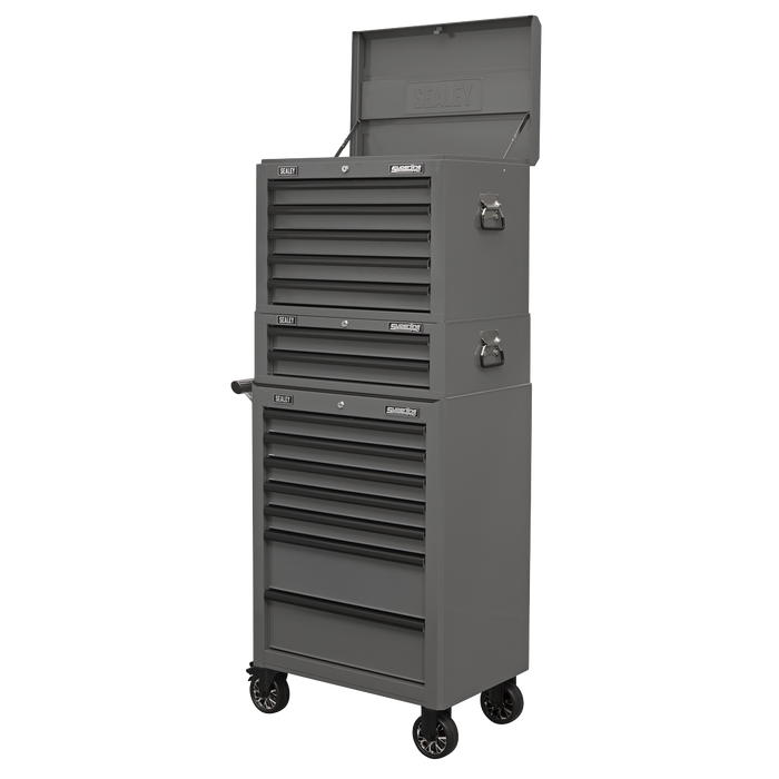Superline PRO® Topchest, Mid-Box Tool Chest & Rollcab Combination 14 Drawer - Grey | APSTACKTGR