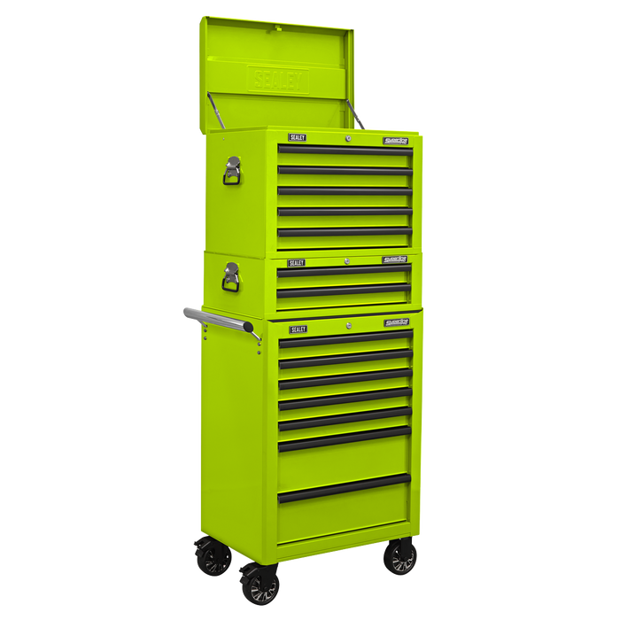 Superline PRO® Topchest, Mid-Box Tool Chest & Rollcab Combination 14 Drawer - Green | APSTACKTHV