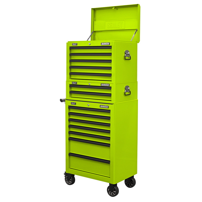 Superline PRO® Topchest, Mid-Box Tool Chest & Rollcab Combination 14 Drawer - Green | APSTACKTHV