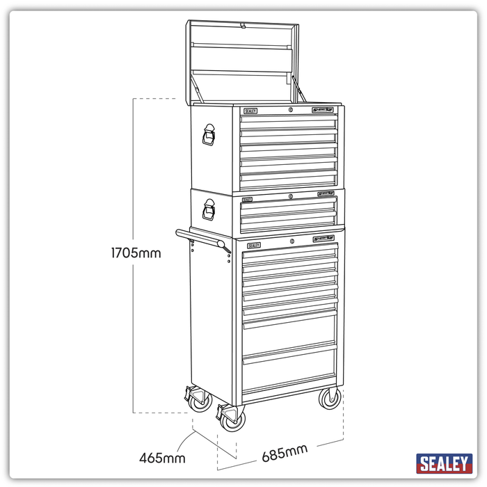 Superline PRO® Topchest, Mid-Box Tool Chest & Rollcab Combination 14 Drawer - Orange | APSTACKTO