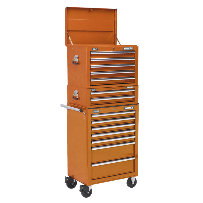 Superline PRO® Topchest, Mid-Box Tool Chest & Rollcab Combination 14 Drawer - Orange | APSTACKTO