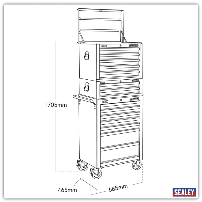 Superline PRO® Topchest, Mid-Box Tool Chest & Rollcab Combination 14 Drawer - Red | APSTACKTR