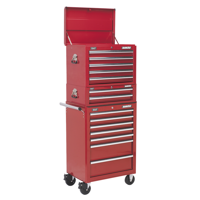 Superline PRO® Topchest, Mid-Box Tool Chest & Rollcab Combination 14 Drawer - Red | APSTACKTR