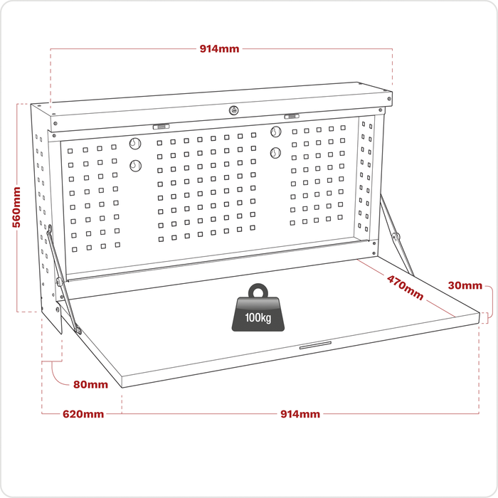 Superline PRO® Wall Mounting Foldable Workbench 900mm | APWMW01