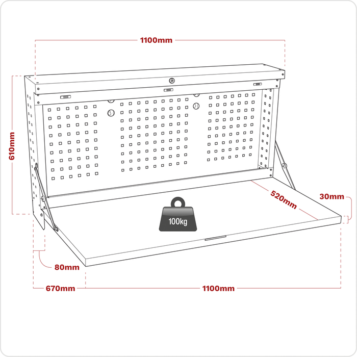 Superline PRO® Wall Mounting Foldable Workbench 1100mm | APWMW02