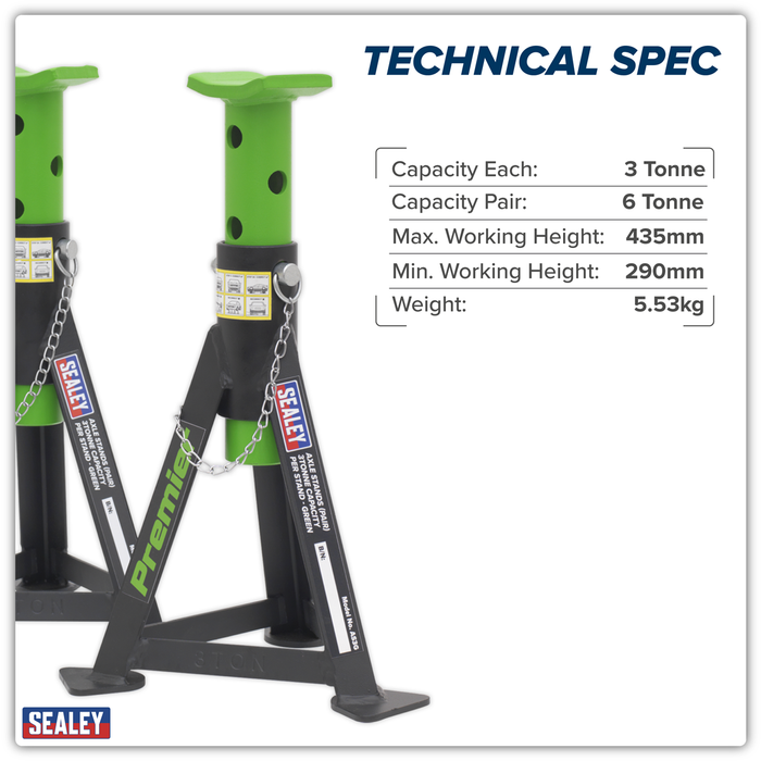 Premier Axle Stands (Pair) 3 Tonne Capacity per Stand - Green | AS3G