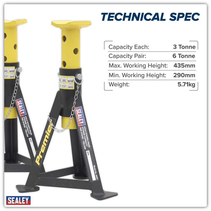 Premier Axle Stands (Pair) 3 Tonne Capacity per Stand - Yellow | AS3Y