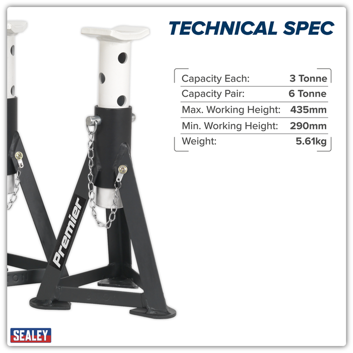 Premier Axle Stands (Pair) 3 Tonne Capacity per Stand - White | AS3