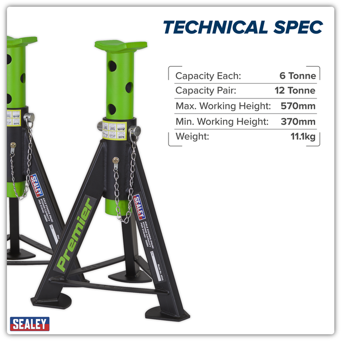 Premier Axle Stands (Pair) 6 Tonne Capacity per Stand - Green | AS6G