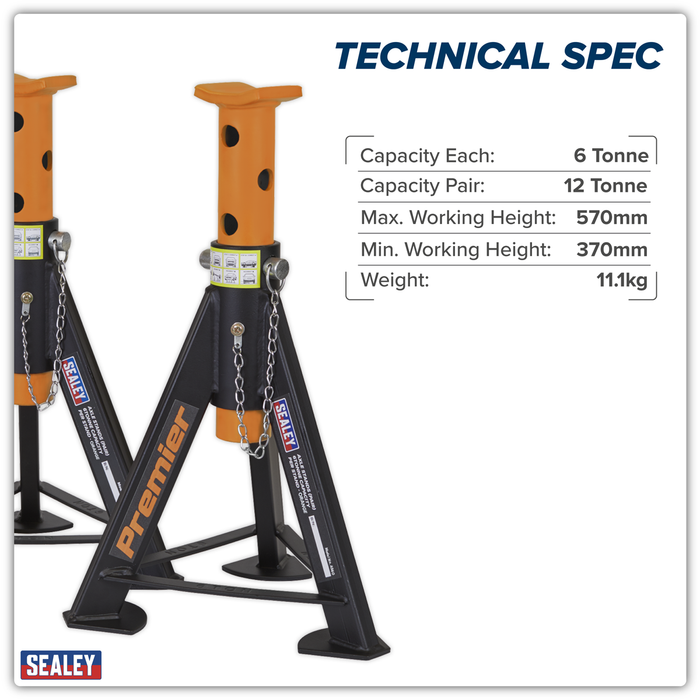 Premier Axle Stands (Pair) 6 Tonne Capacity per Stand - Orange | AS6O