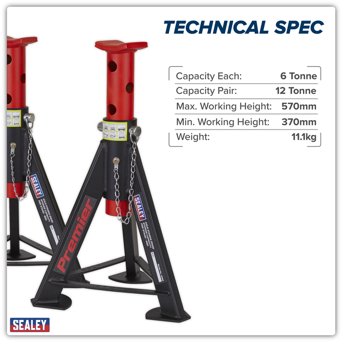 Premier Axle Stands (Pair) 6 Tonne Capacity per Stand - Red | AS6R