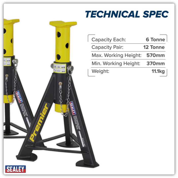 Premier Axle Stands (Pair) 6 Tonne Capacity per Stand - Yellow | AS6Y