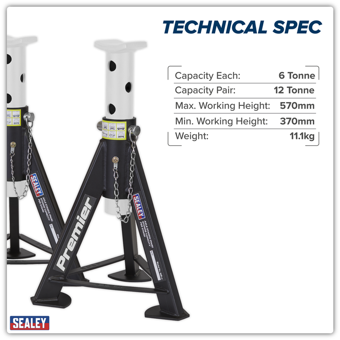 Premier Axle Stands (Pair) 6 Tonne Capacity per Stand - White | AS6