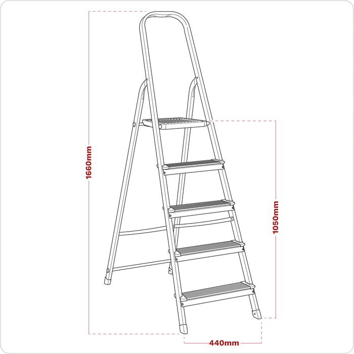 Step Ladder 5-Tread Aluminium - EN 131 | ASL5