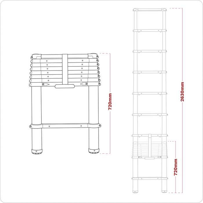 Telescopic Ladder 9-Tread Aluminium - EN 131 | ATL09