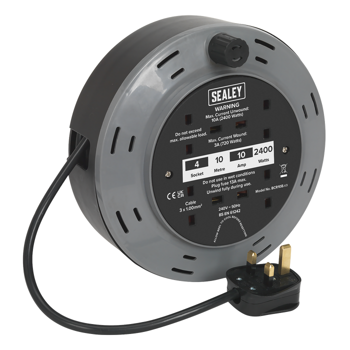 10m Cassette Type Cable Reel with Thermal Trip 4 x 230V | BCR10B