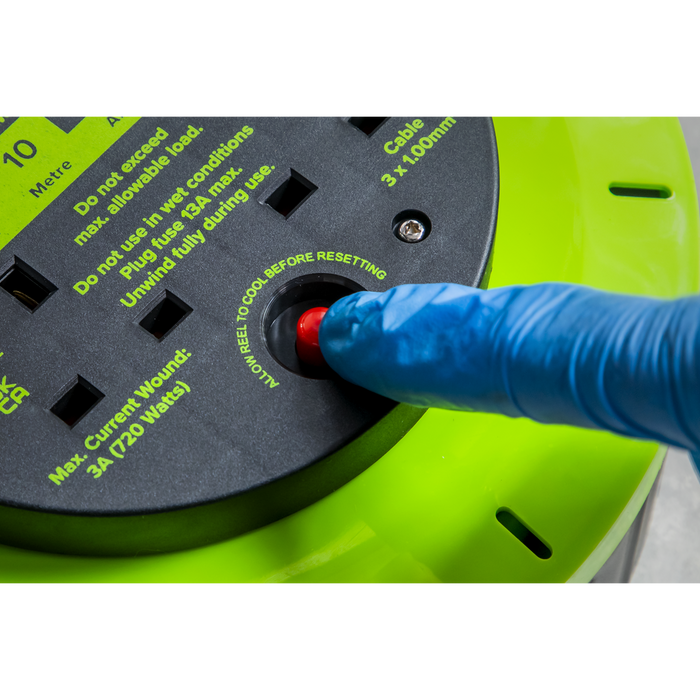 10m Cassette Type Cable Reel with Thermal Trip 2 x 230V & 2 x USB - Hi-Vis Green | BCR10G