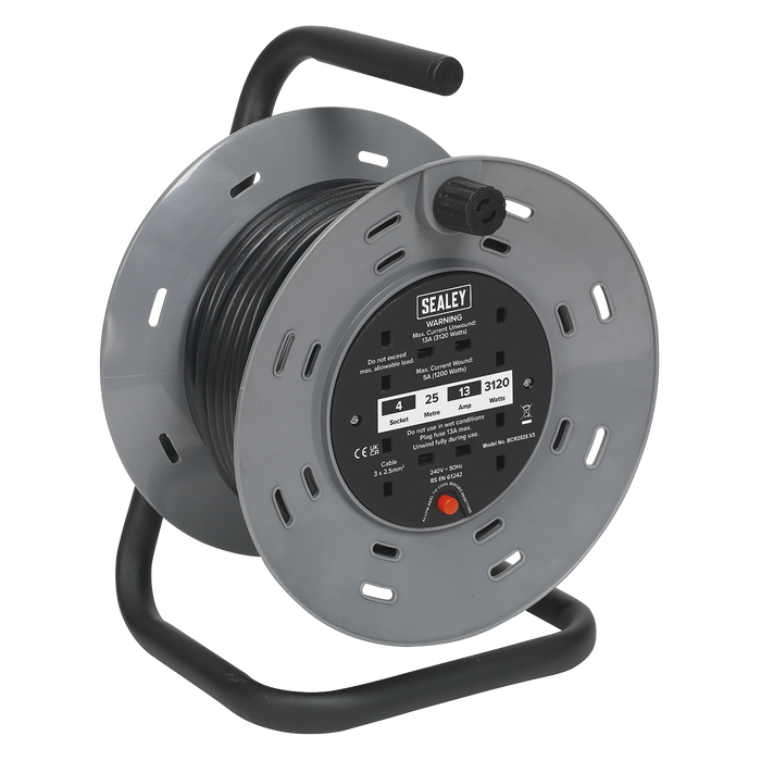 25m Cable Reel with Thermal Trip 4 x 230V | BCR2525