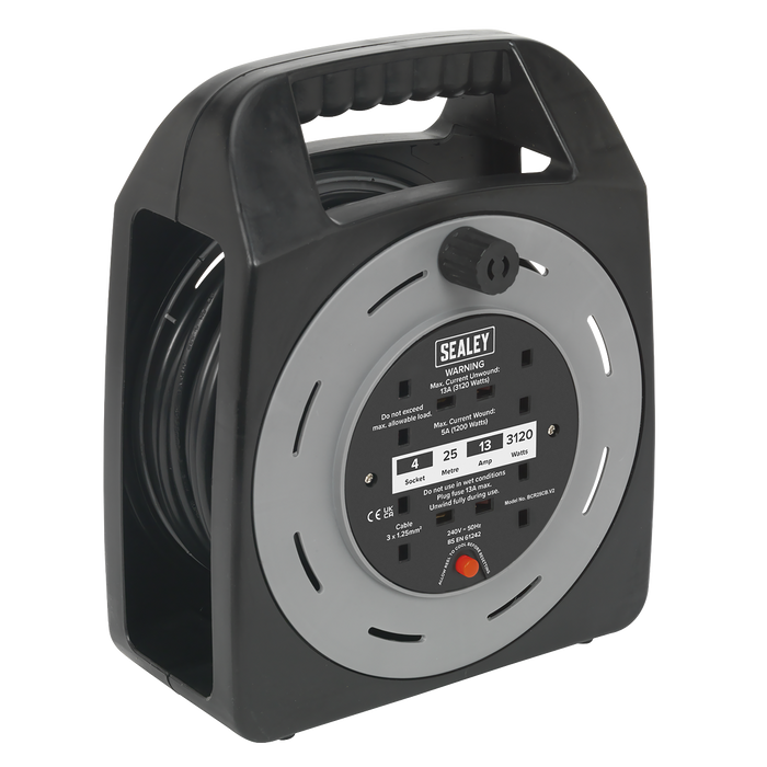 25m Box Type Cable Reel with Thermal Trip 4 x 230V | BCR25CB