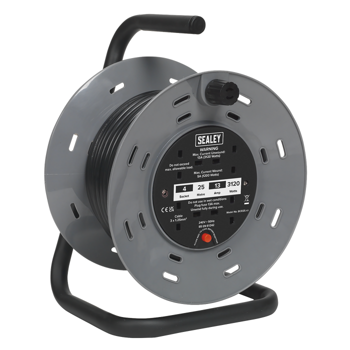 25m Cable Reel with Thermal Trip 4 x 230V | BCR25