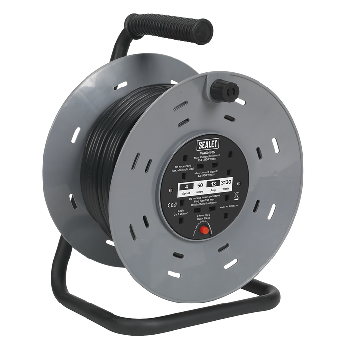 50m Cable Reel with Thermal Trip 4 x 230V | BCR50