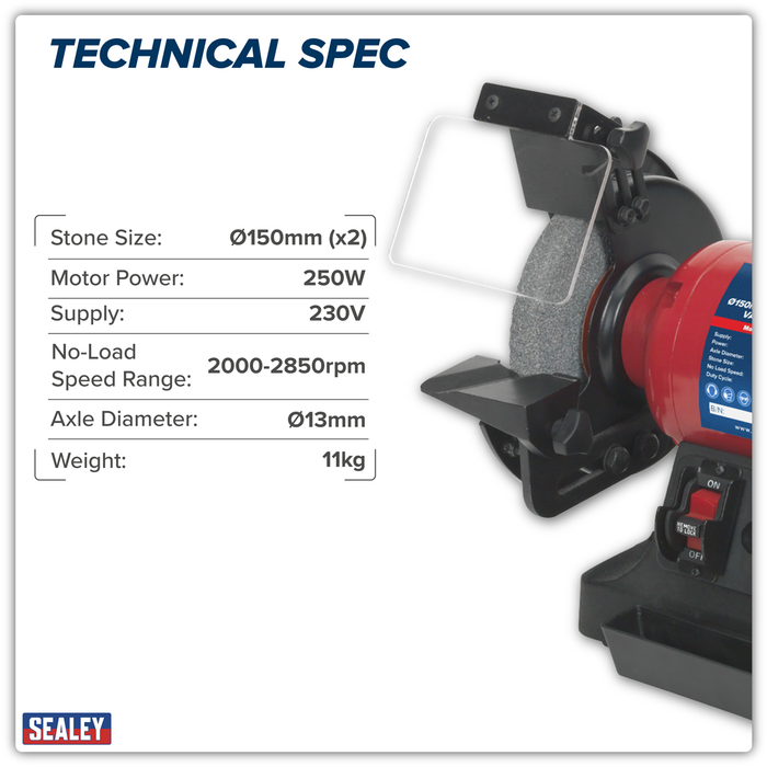 150mm Bench Grinder with Variable Speed 250W/230V | BG150WVS