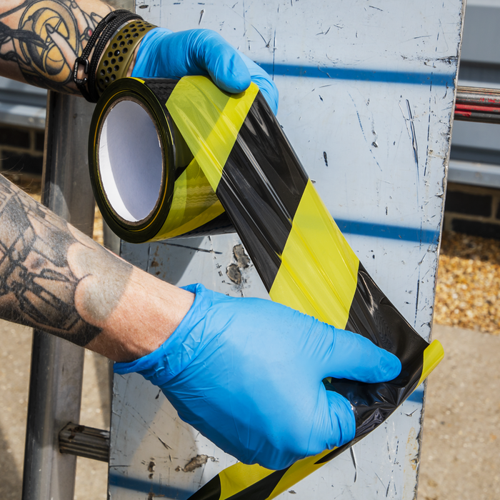 Non-Adhesive Hazard Warning Barrier Tape 80mm x 100m - Black/Yellow | BTBY