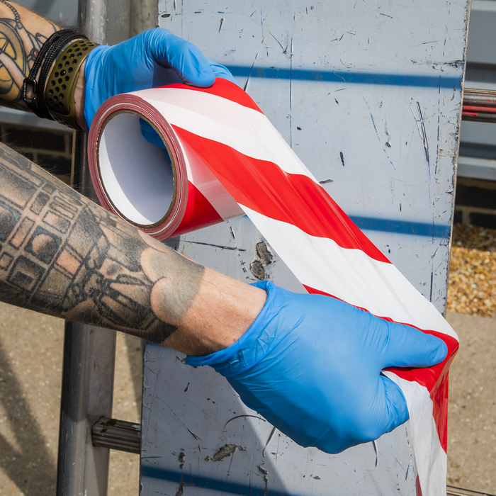 Non-Adhesive Hazard Warning Barrier Tape 80mm x 100m - Red/White | BTRW