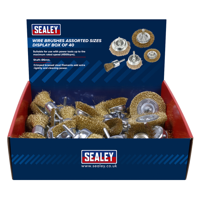 Crimped Wire Brushes Assorted Sizes - Display Box of 40 | BWBS40DB