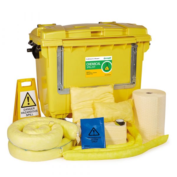 Ecospill 1000L Chemical Spill Response Kit, 4 Wheel Drop Front PE Bin | C1241000