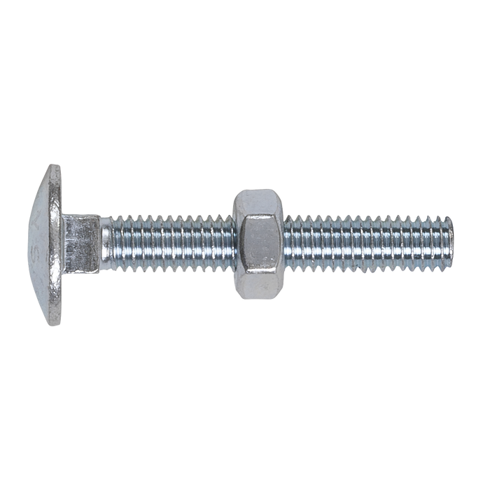 Zinc Plated Coach Bolt & Nut M6 x 40mm, DIN 603 - Pack of 100 | CBN640